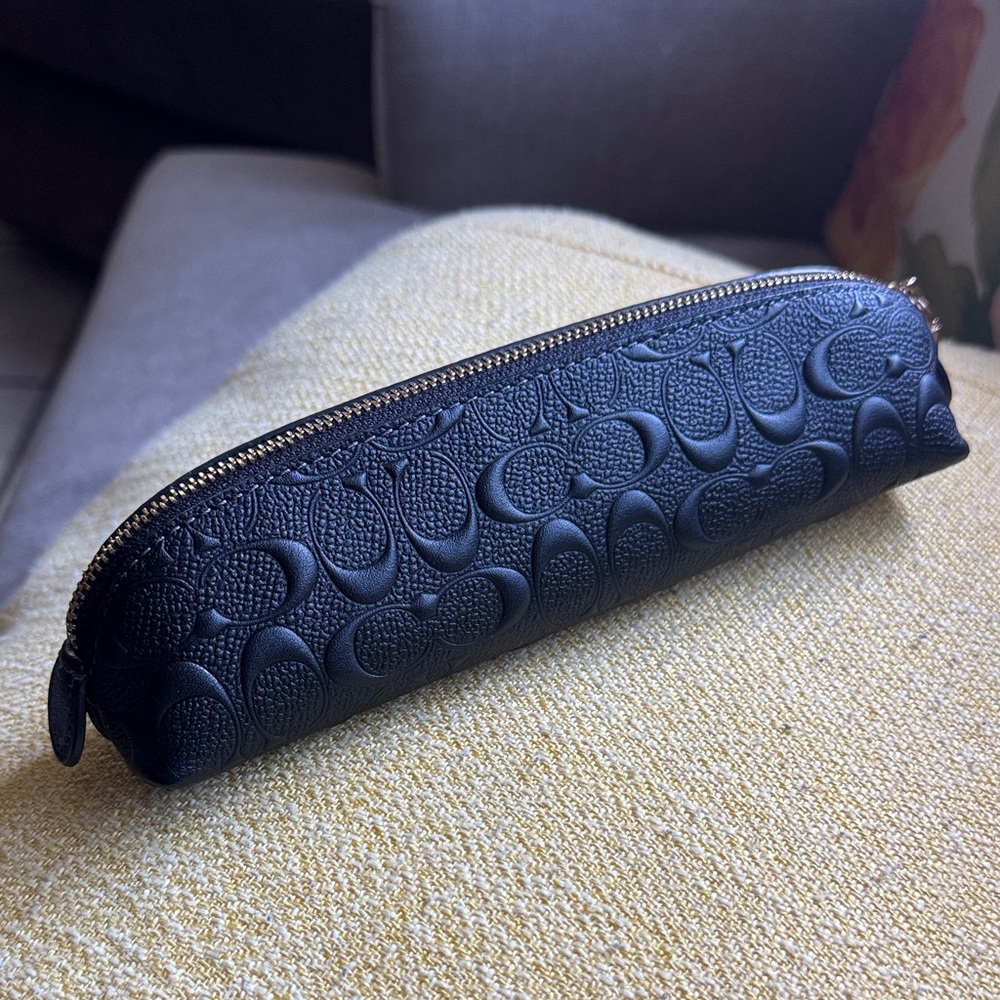 Coach Black Embossed Leather pencil case